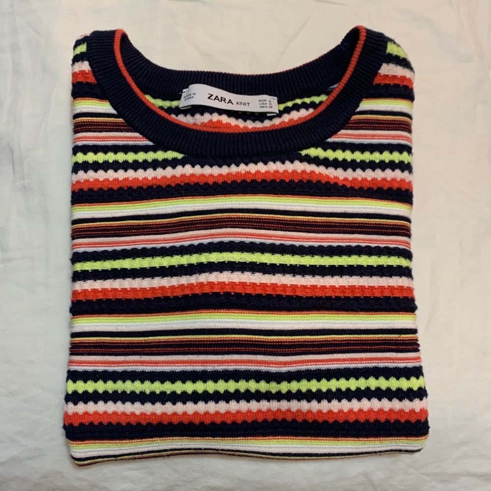 Zara MULTICOLOR Striped Short Sleeve Knit Sweater